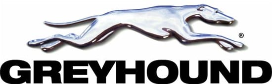 logo of shipping and transport company Greyhound with running silver dog