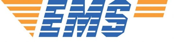 blue and orange letter logo of shipping carrier EMS