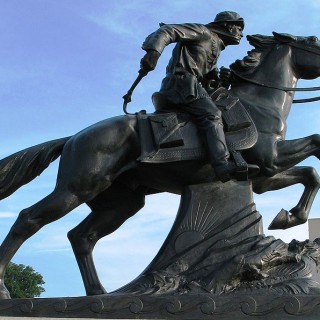 statue of historic Pony Express horseback rider in the United States