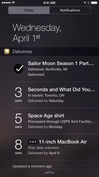 Deliveries app for tracking orders made via the Apple Store