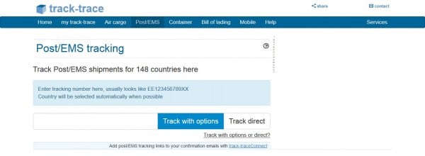 Track and Trace tracking number form