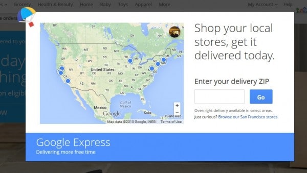 US map with all locations where Google Express is available