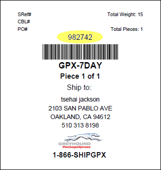 gpx on-line order number from Greyhound package express