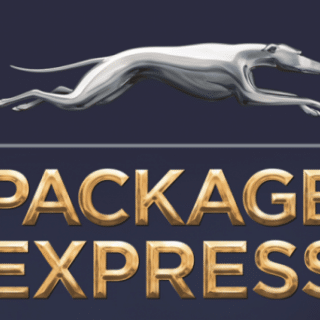 iconic silver hound logo of Greyhound package express