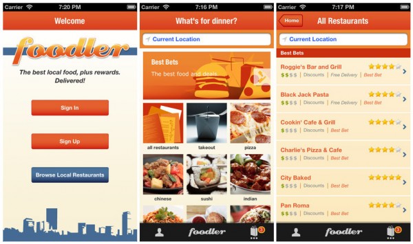 interface of mobile food delivery application Foodler