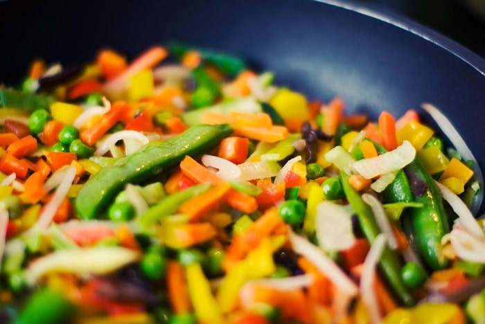 vegetables in a frying pan