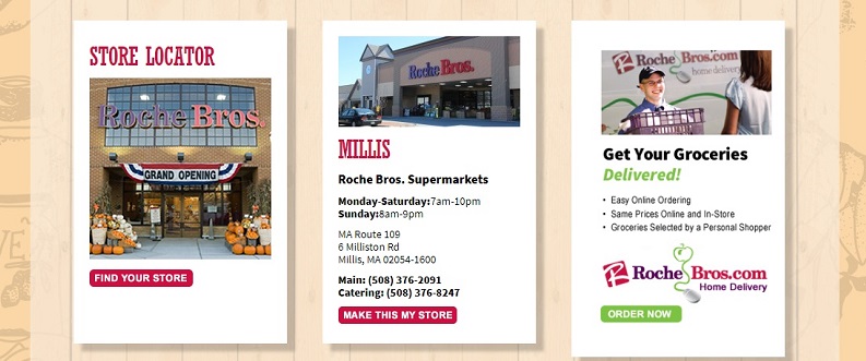 a store locator function on the a screenshot of the Roche Brothers homepage 