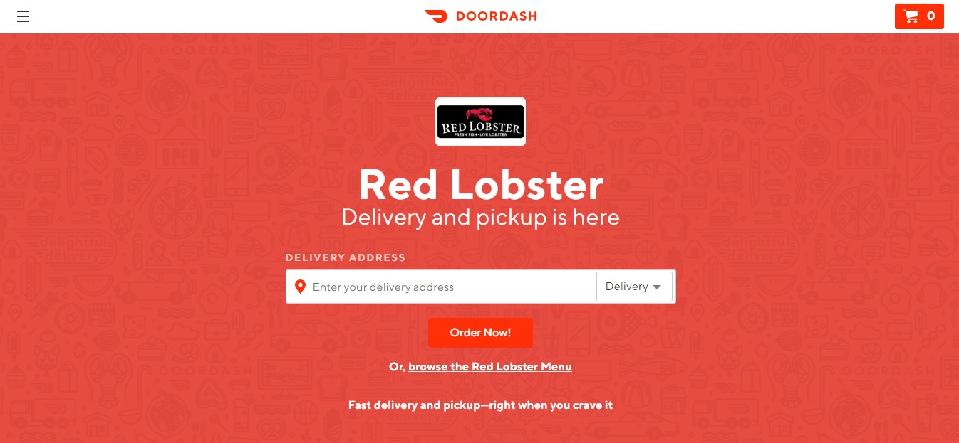 DoorDash delivery page for Red Lobster