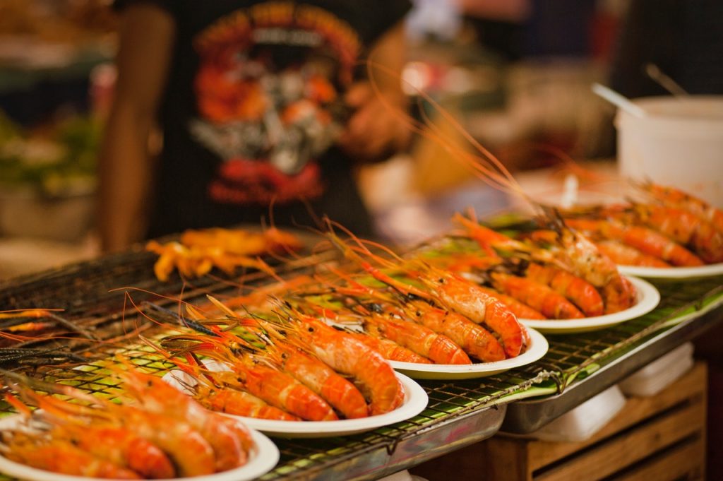 Pile of shrimp on plates